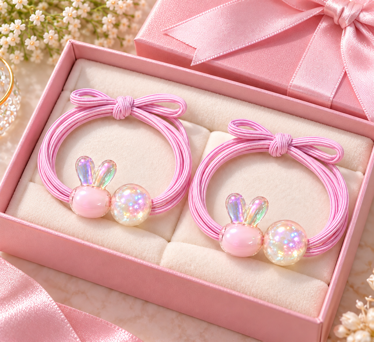 Pink Bunny Charm Hair Tie