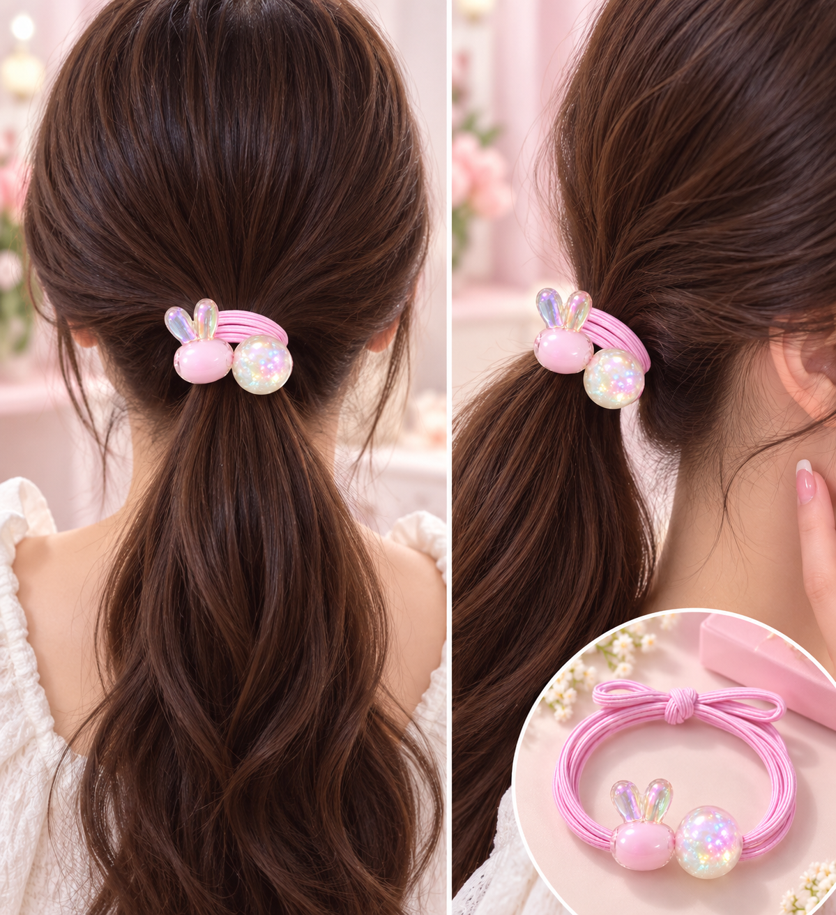 Pink Bunny Charm Hair Tie
