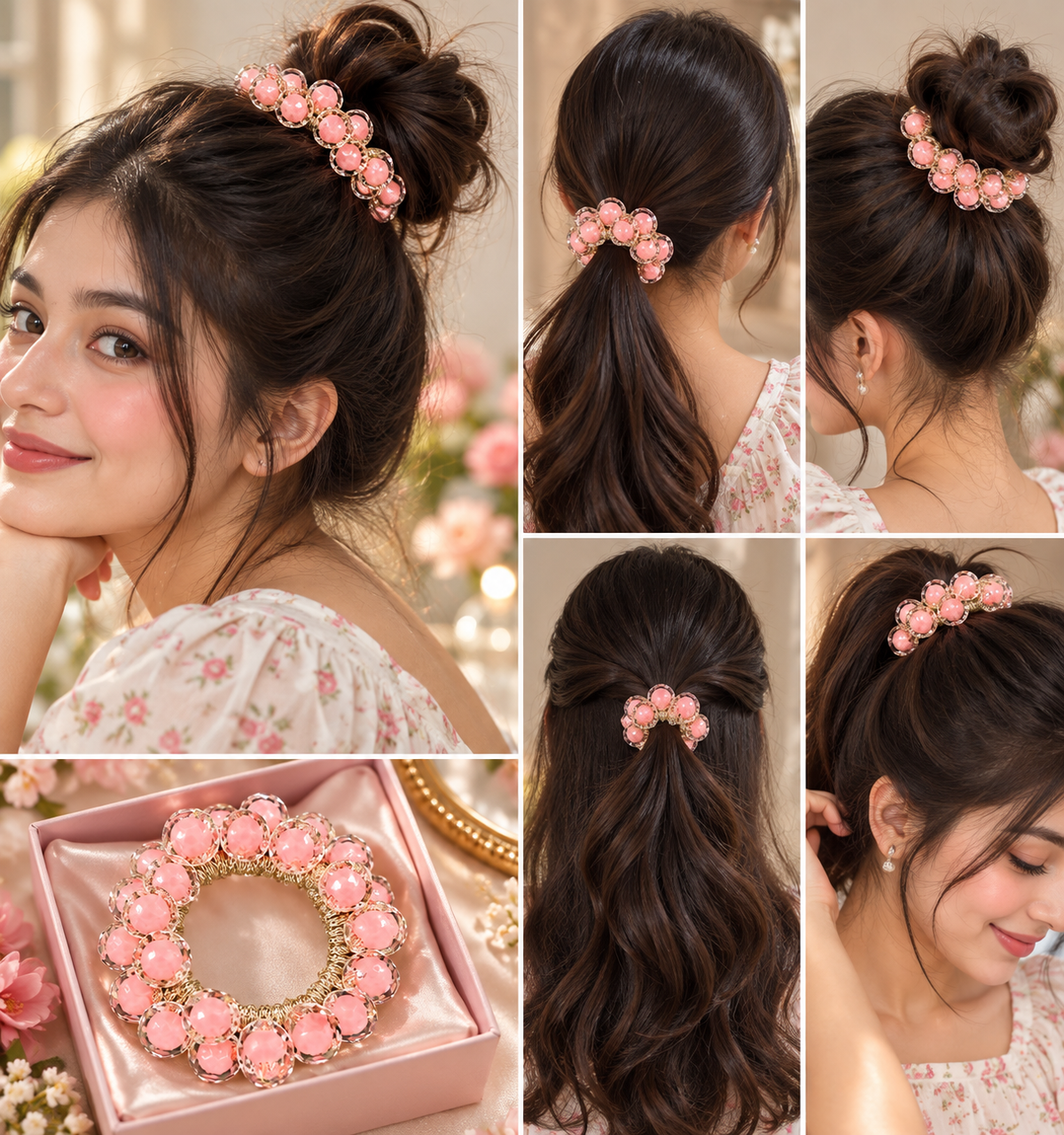 Pink Beaded Hair Tie