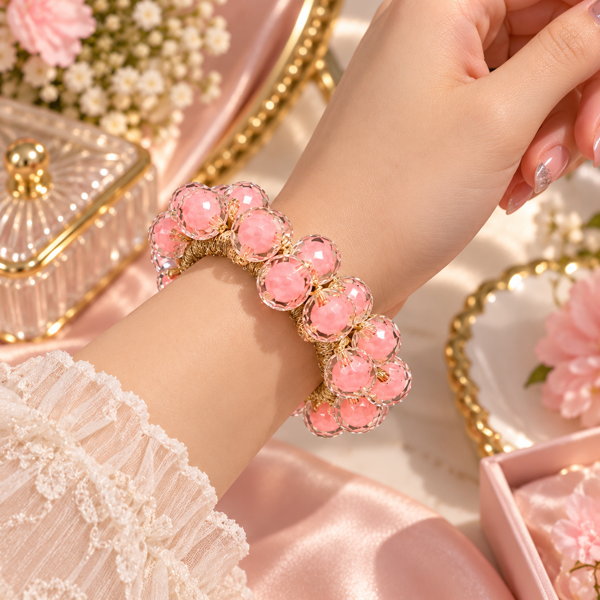 Pink Beaded Hair Tie
