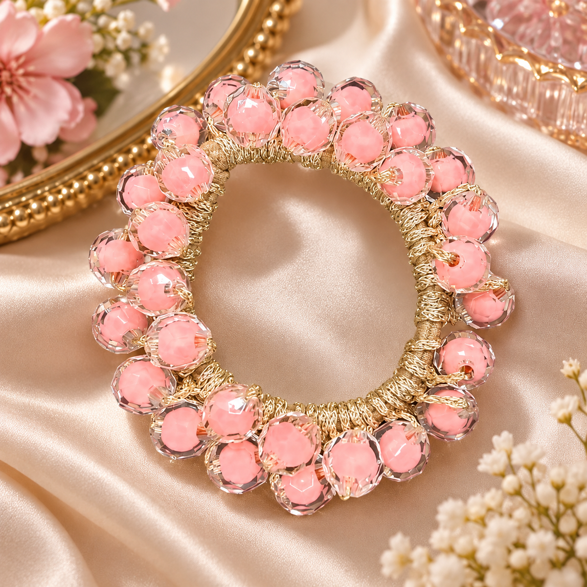 Pink Beaded Hair Tie