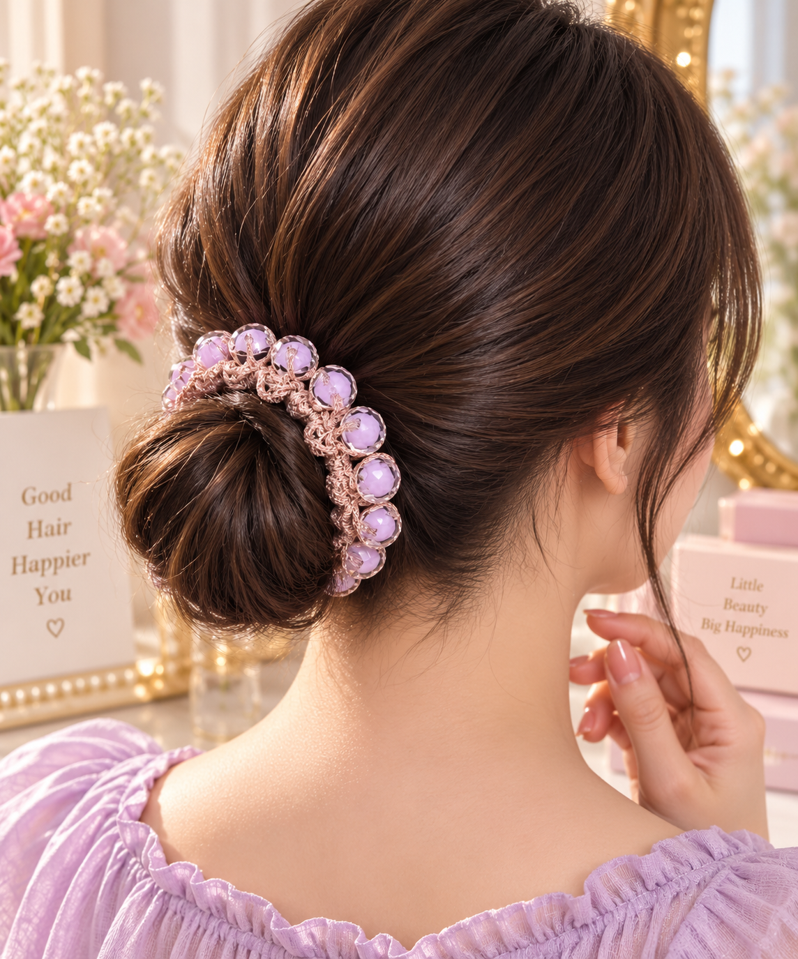 Lavender Beaded Hair Tie