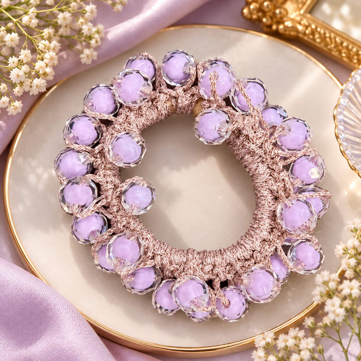 Lavender Beaded Hair Tie