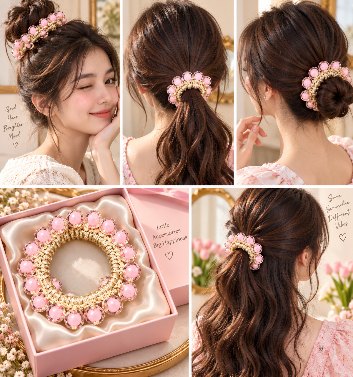 Pink Beaded Hair Tie
