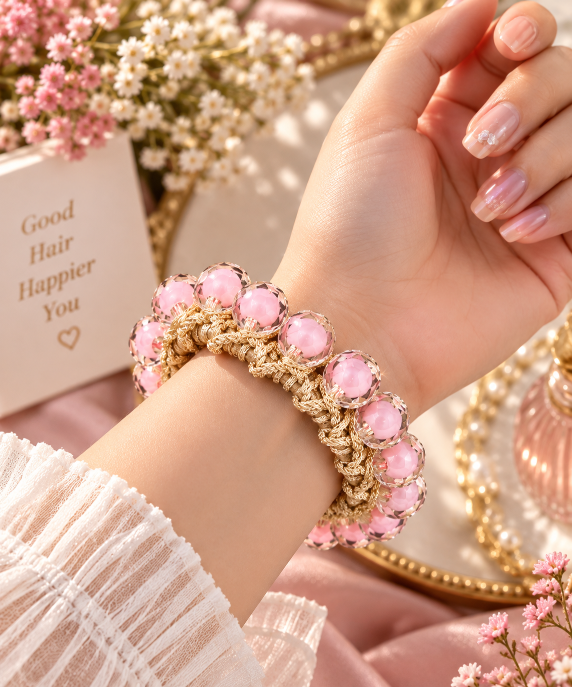 Pink Beaded Hair Tie