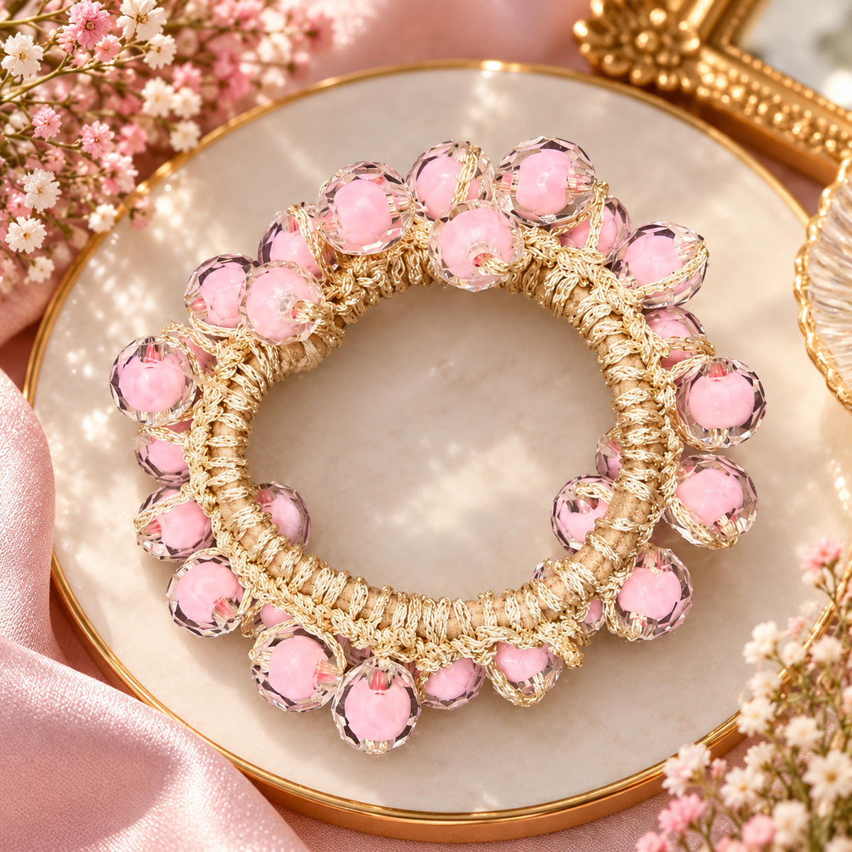 Pink Beaded Hair Tie