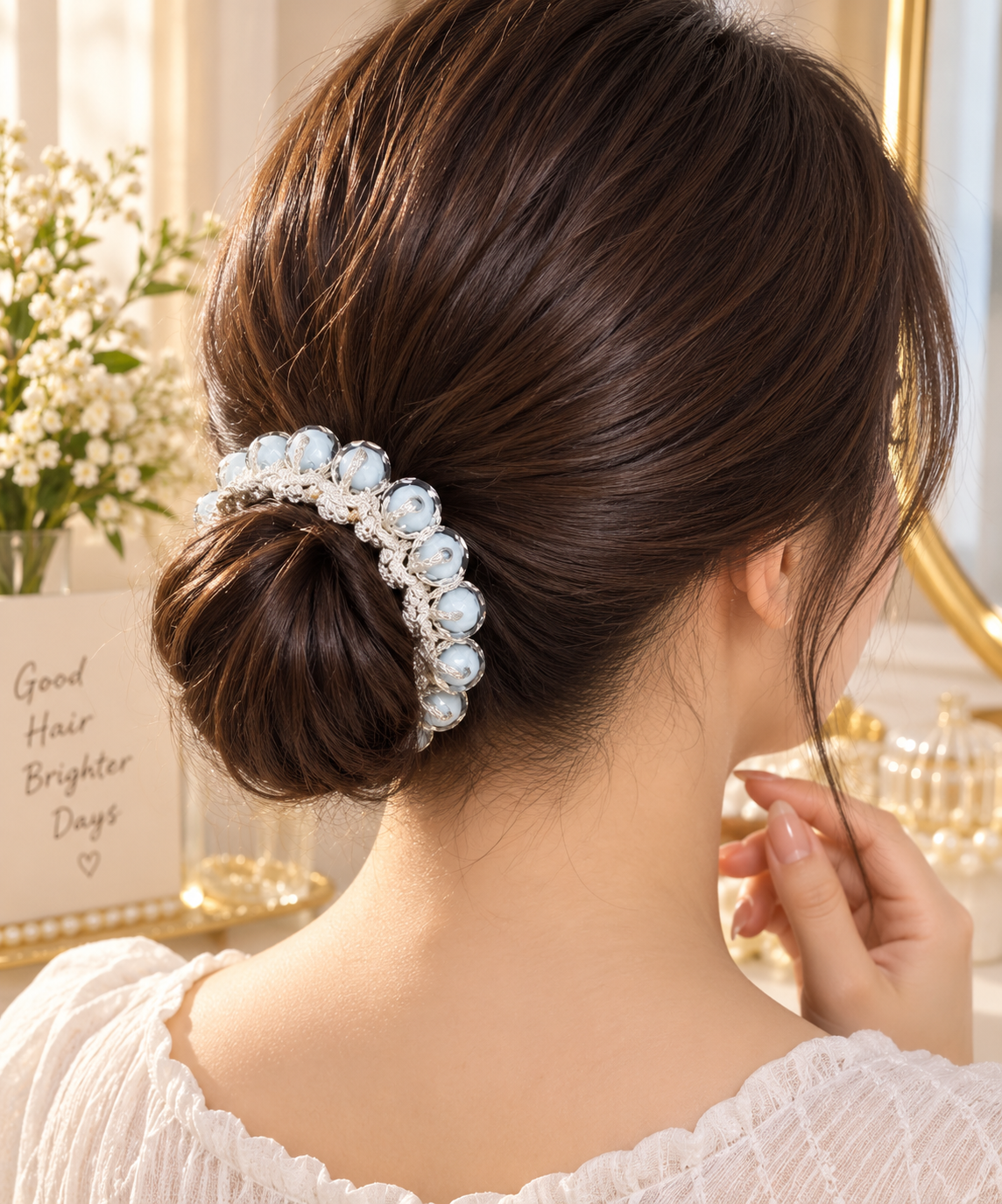 Light Blue Beaded Hair Tie