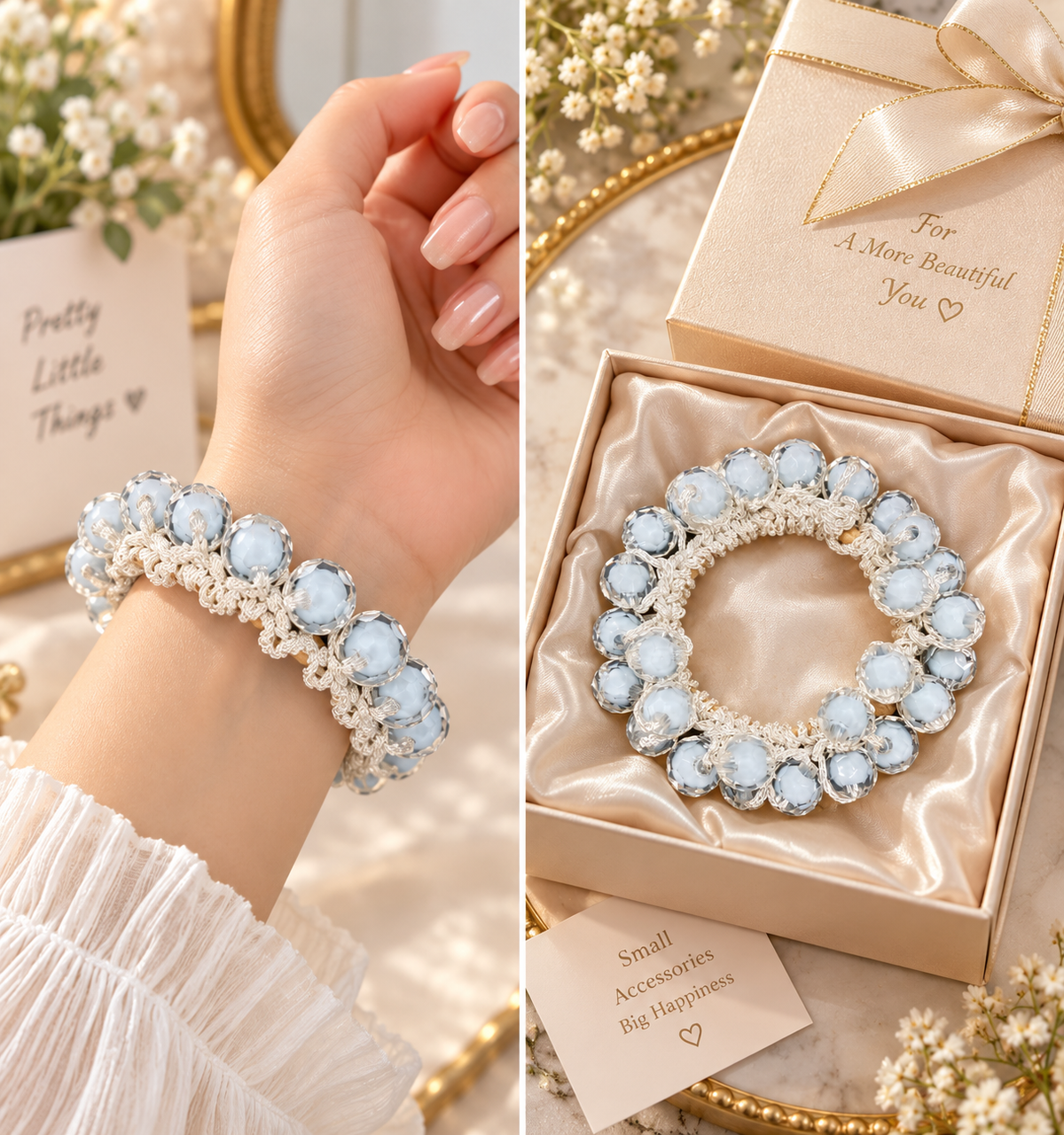 Light Blue Beaded Hair Tie
