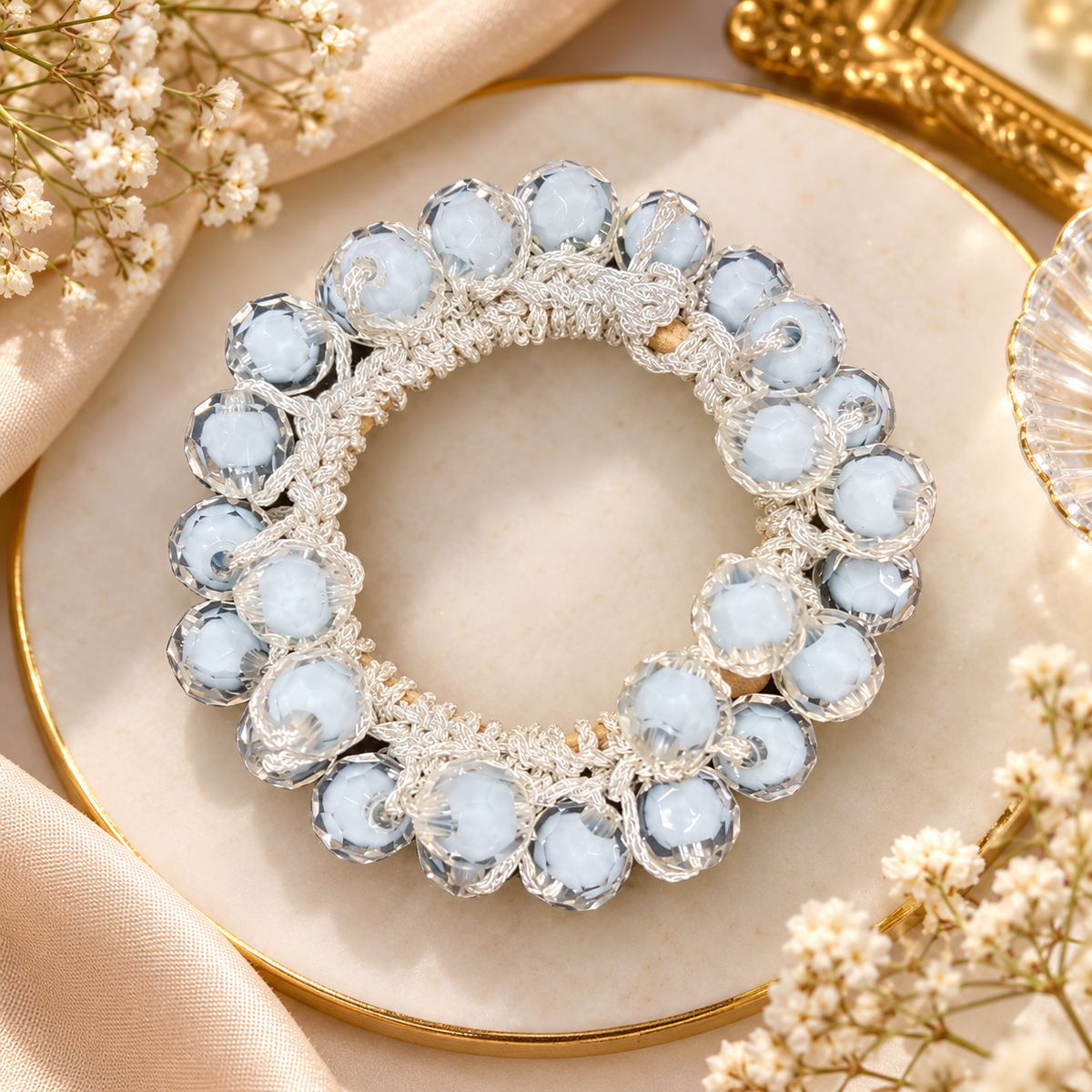 Light Blue Beaded Hair Tie