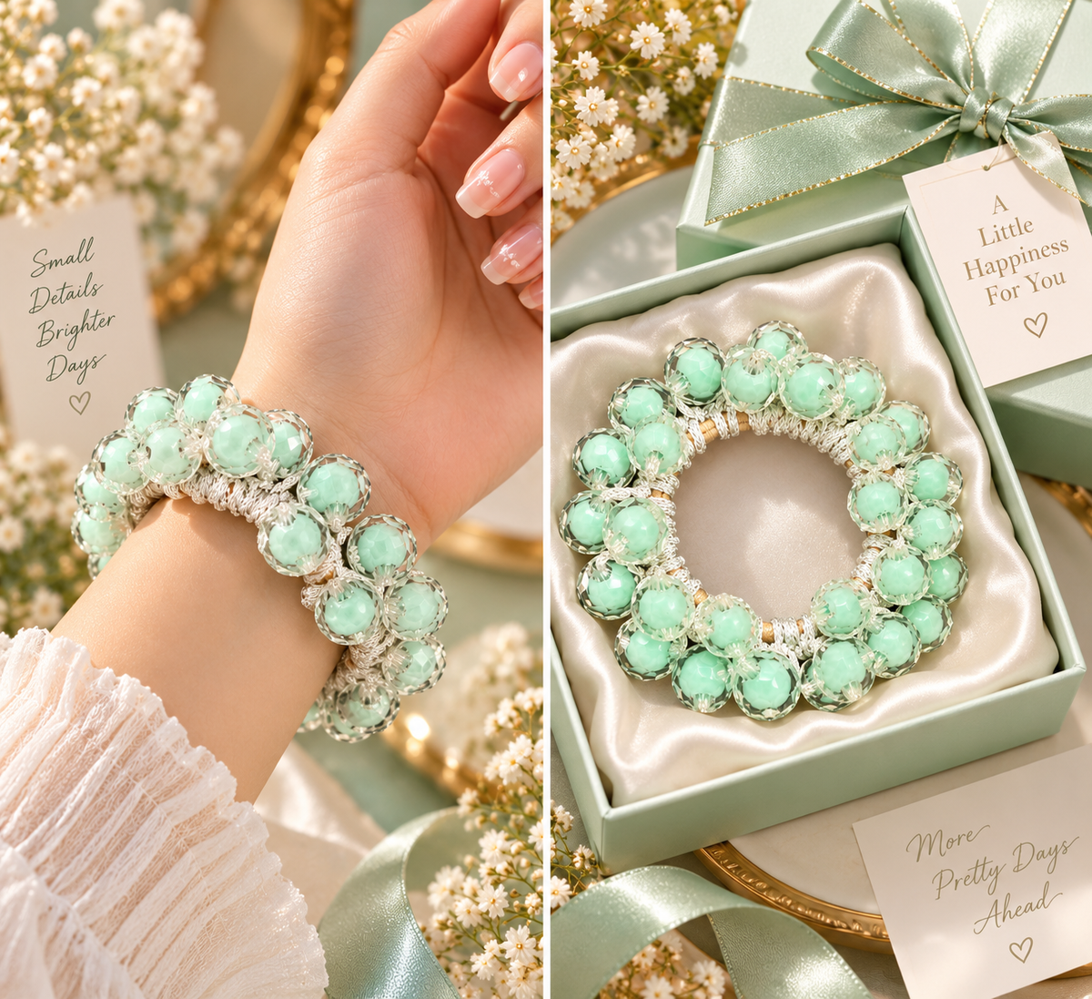 Mint Green Beaded Hair Tie