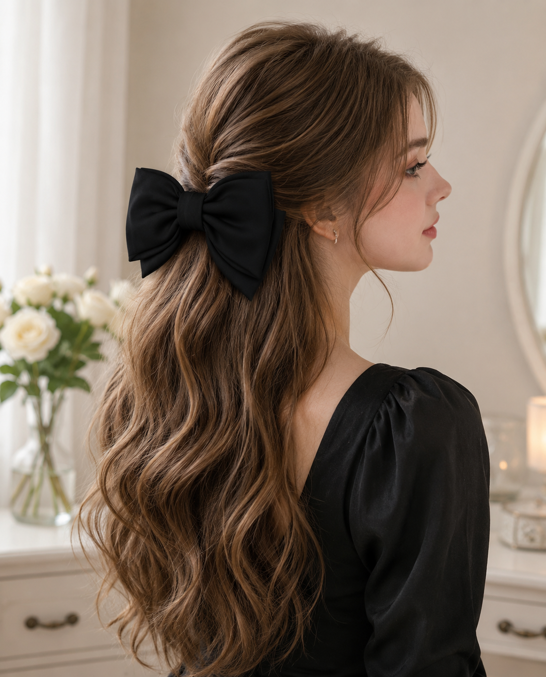 Classic Black Bow Hair Clip for Women & Girls