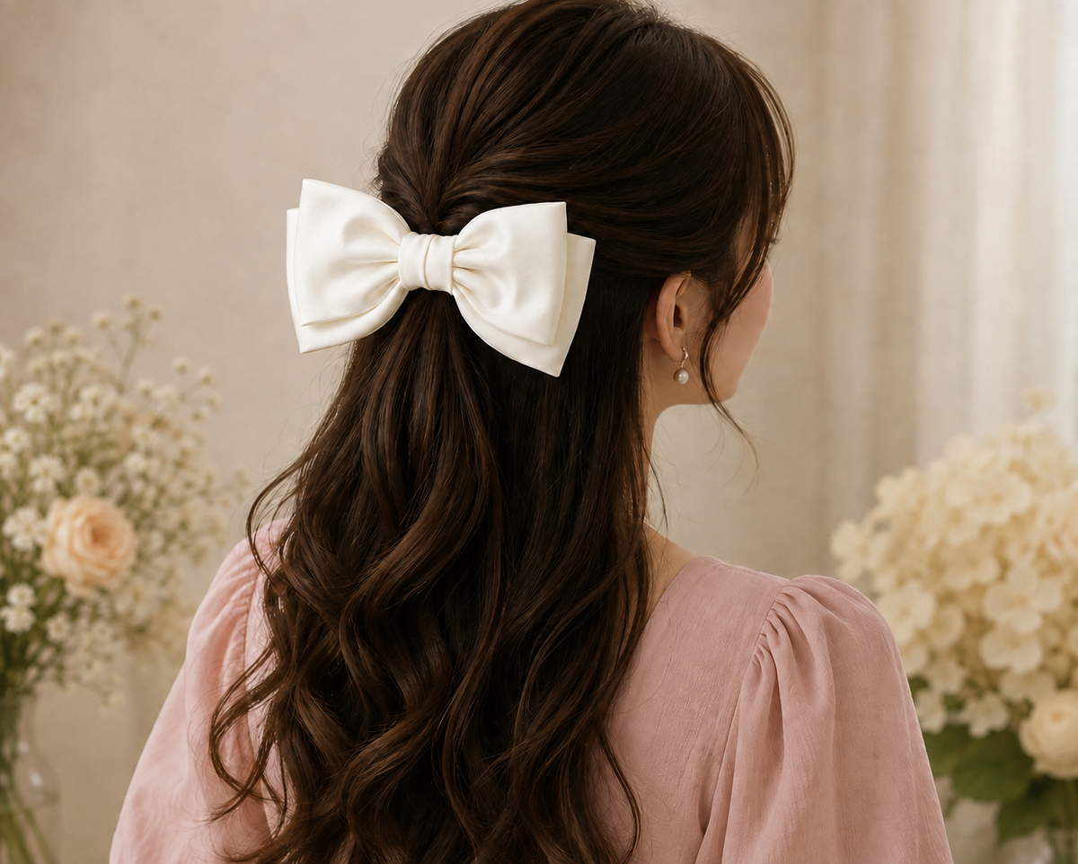 Elegant White Bow Hair Clip for Women & Girls