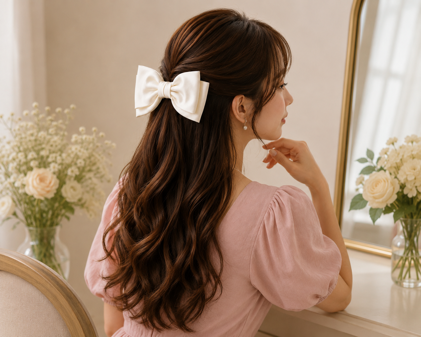 Elegant White Bow Hair Clip for Women & Girls