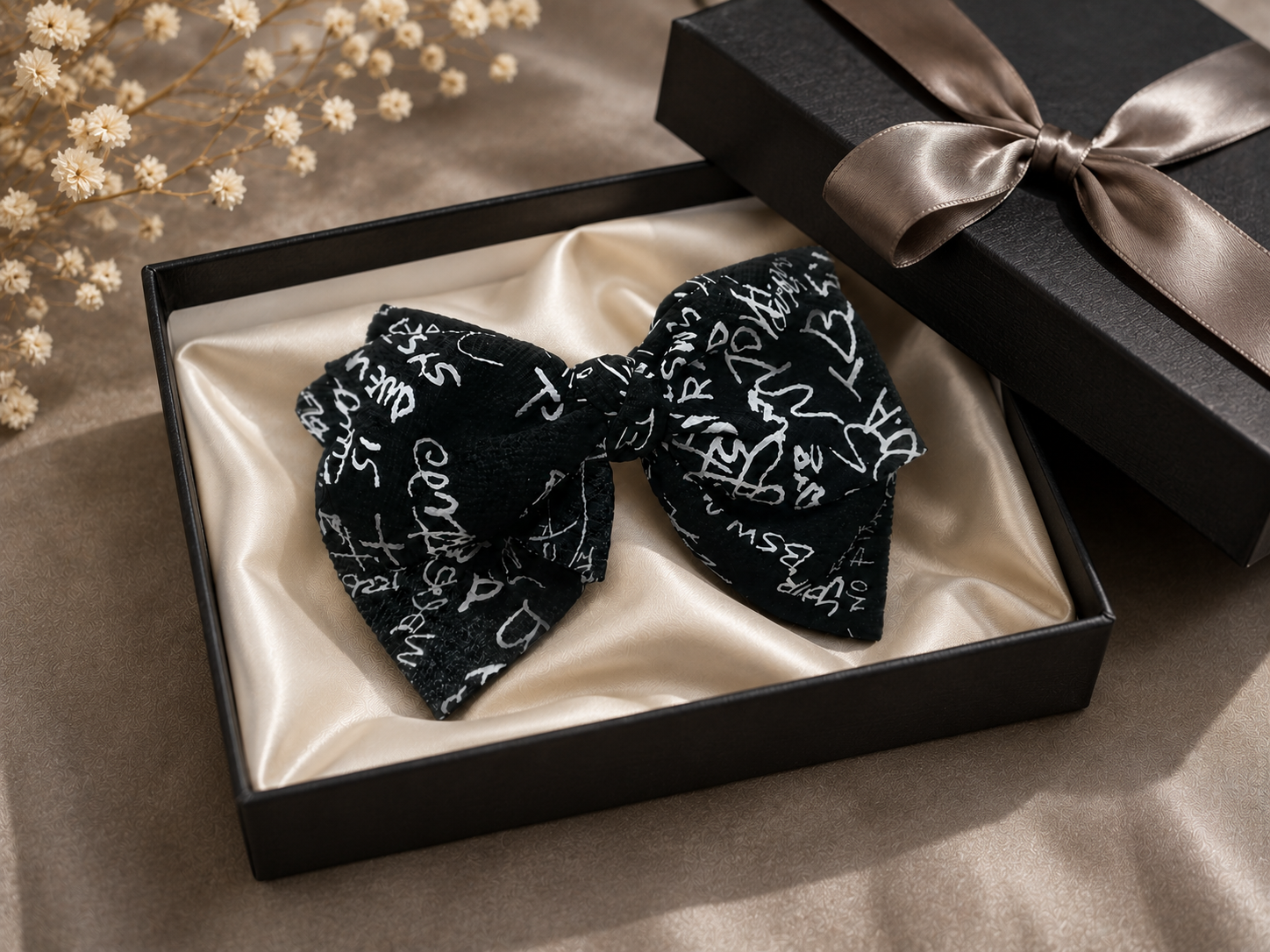 Black Printed Bow Hair Clip