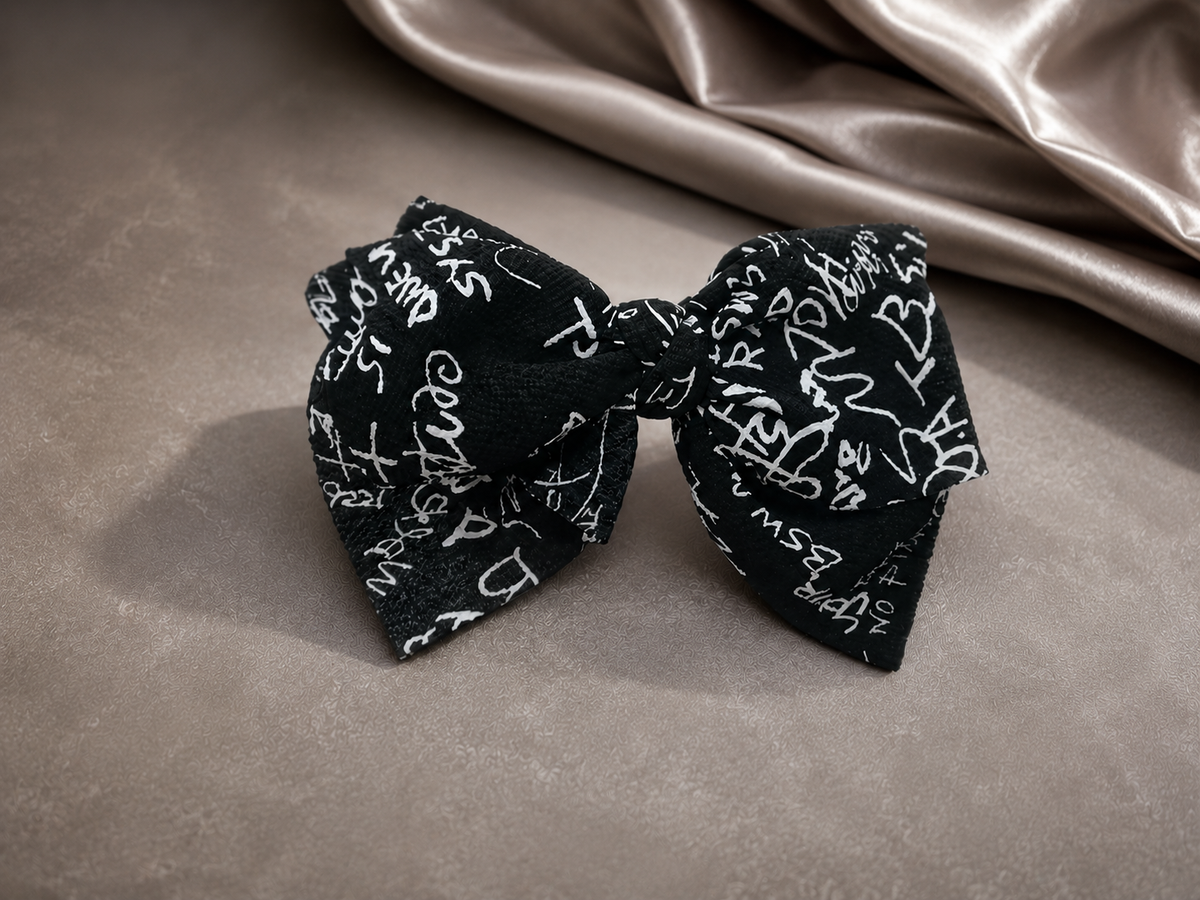 Black Printed Bow Hair Clip