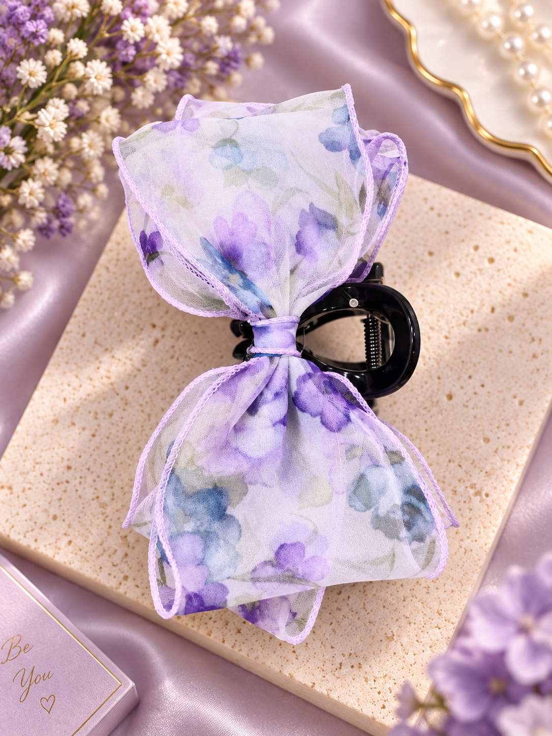 Purple Floral Bow Hair Clutcher
