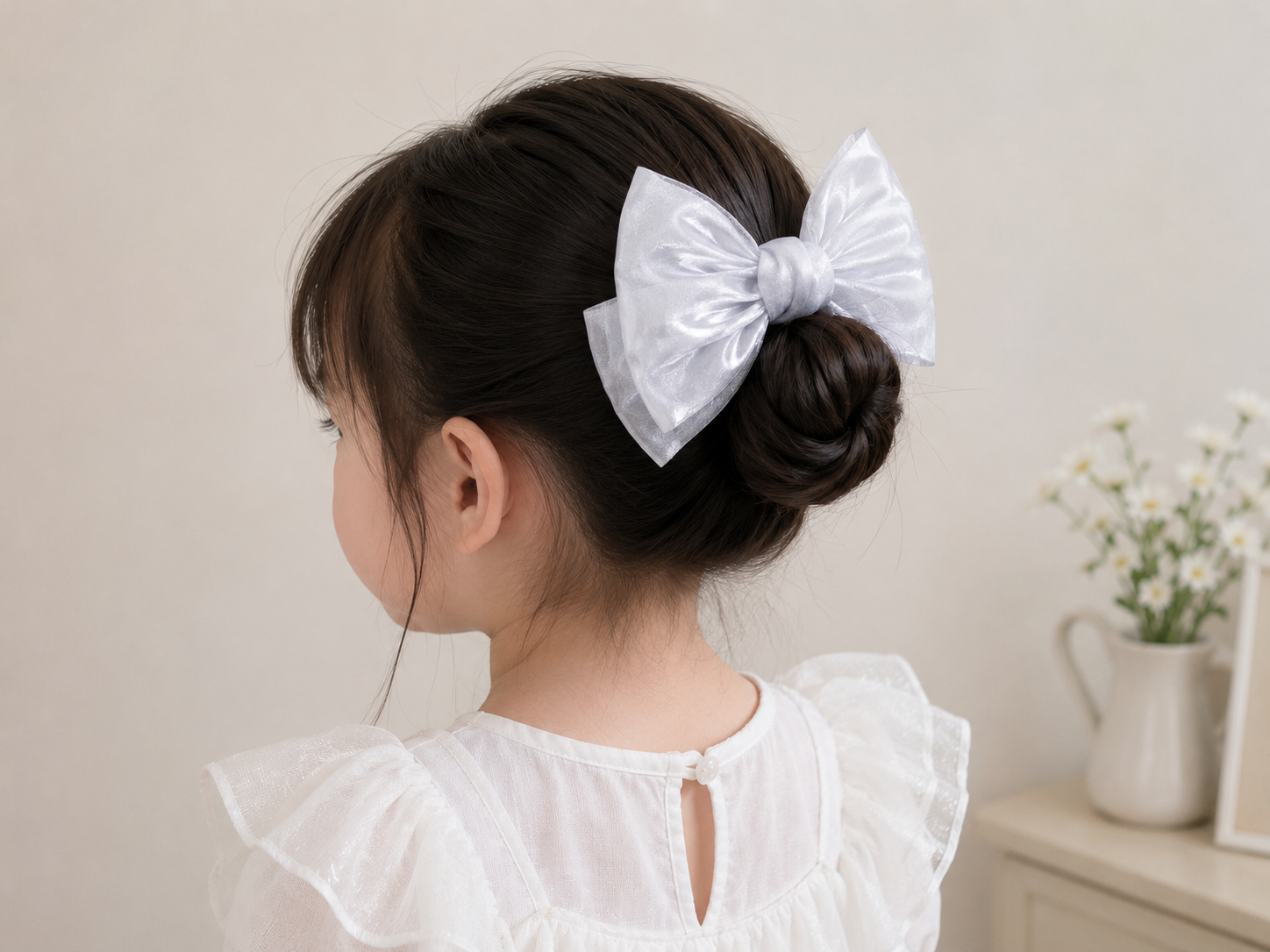 White Organza Bow Hair Clip for Women & Girls
