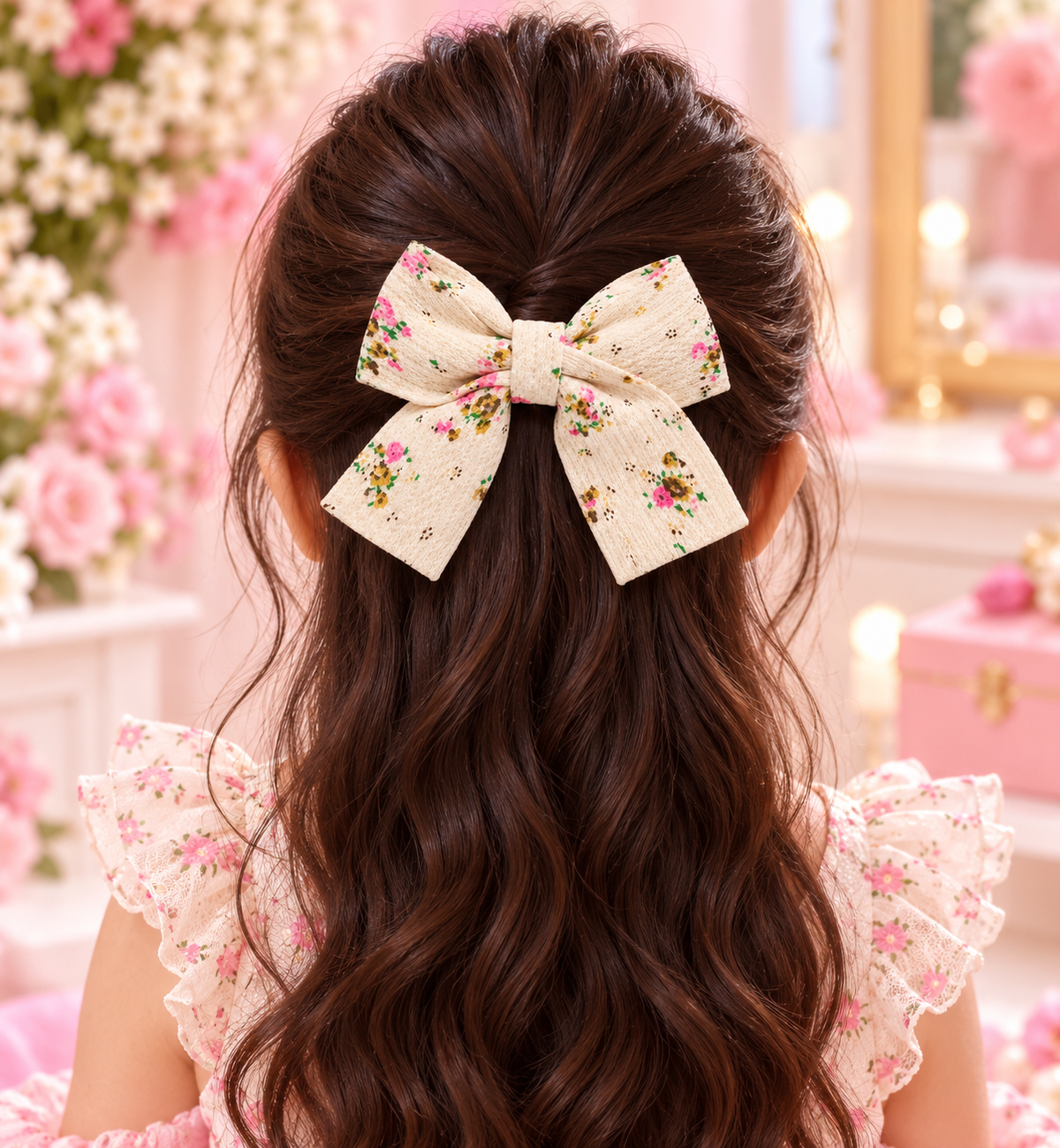 Cream Floral Bow Hair Pin Set