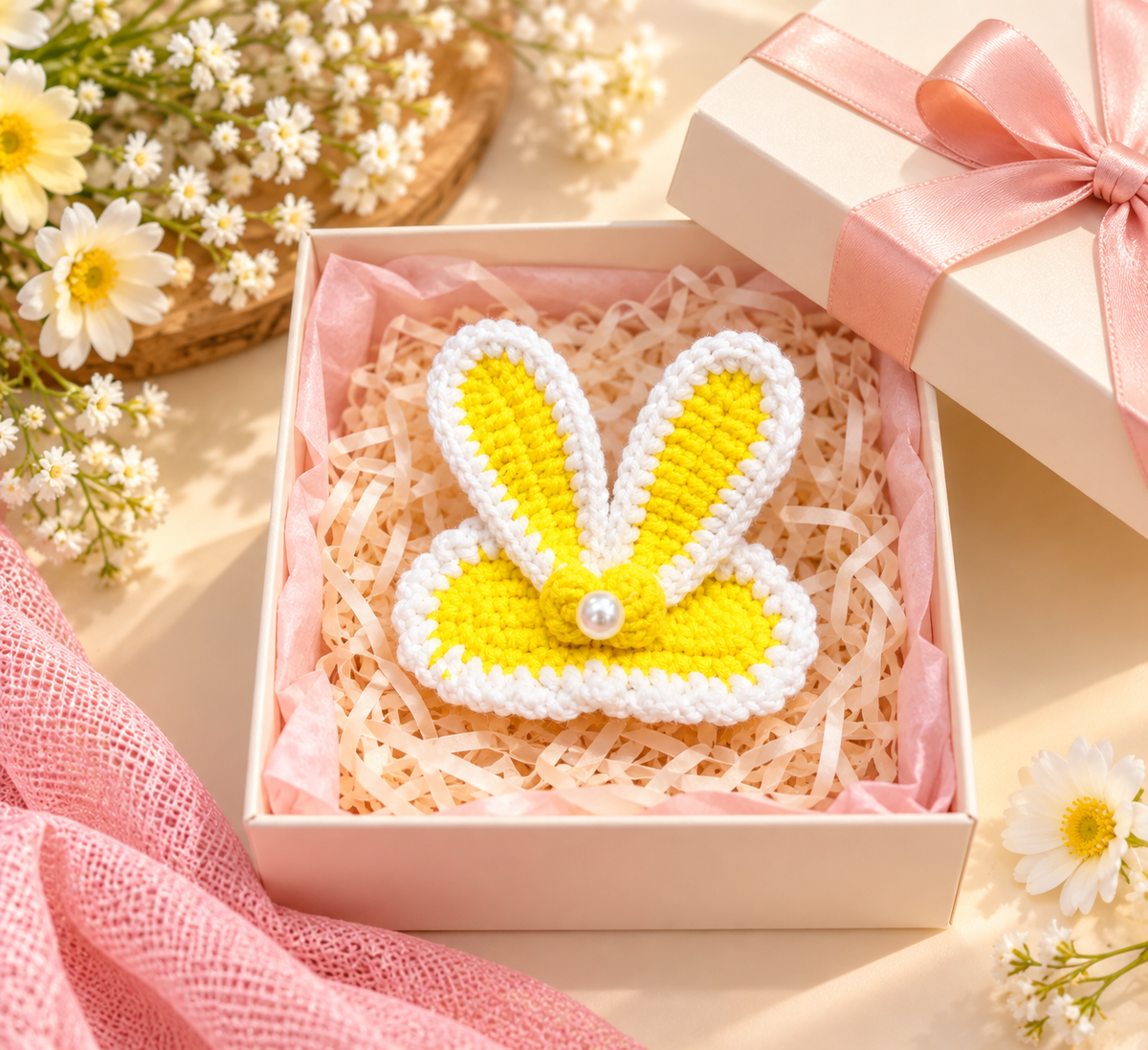 Cute Yellow Bunny Pearl Hair Clip