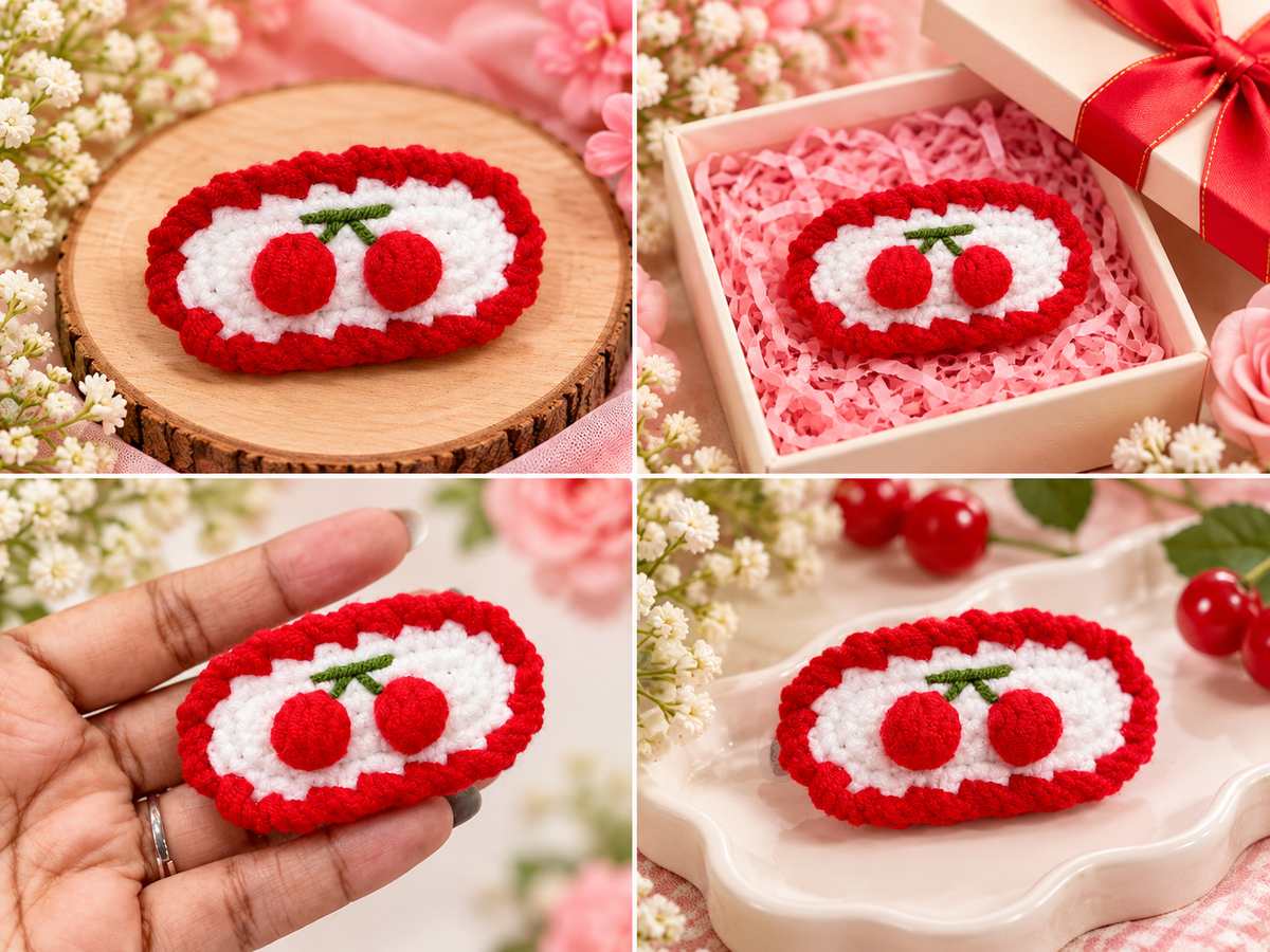 Cute Cherry Crochet Hair Pin 🍒
