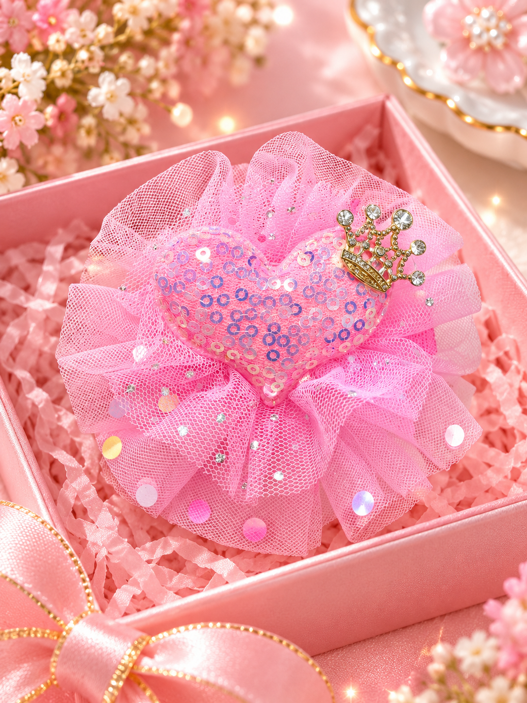 Pink Heart Crown Hair Pin