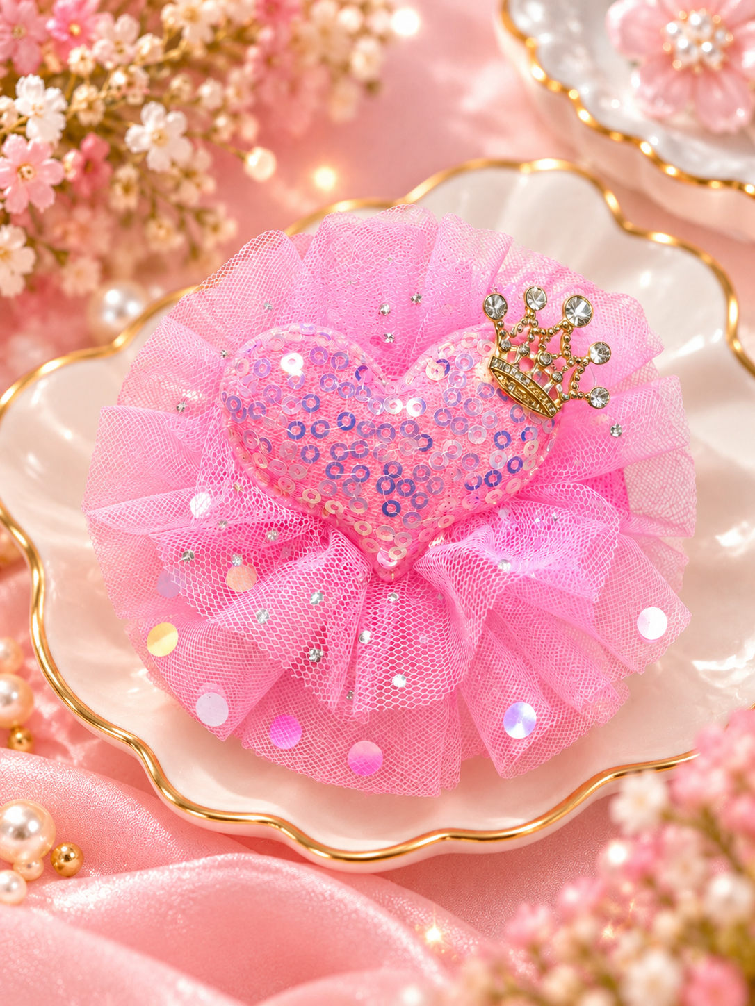 Pink Heart Crown Hair Pin