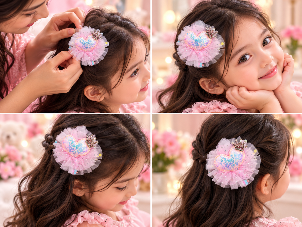 Pink Heart Crown Hair Pin