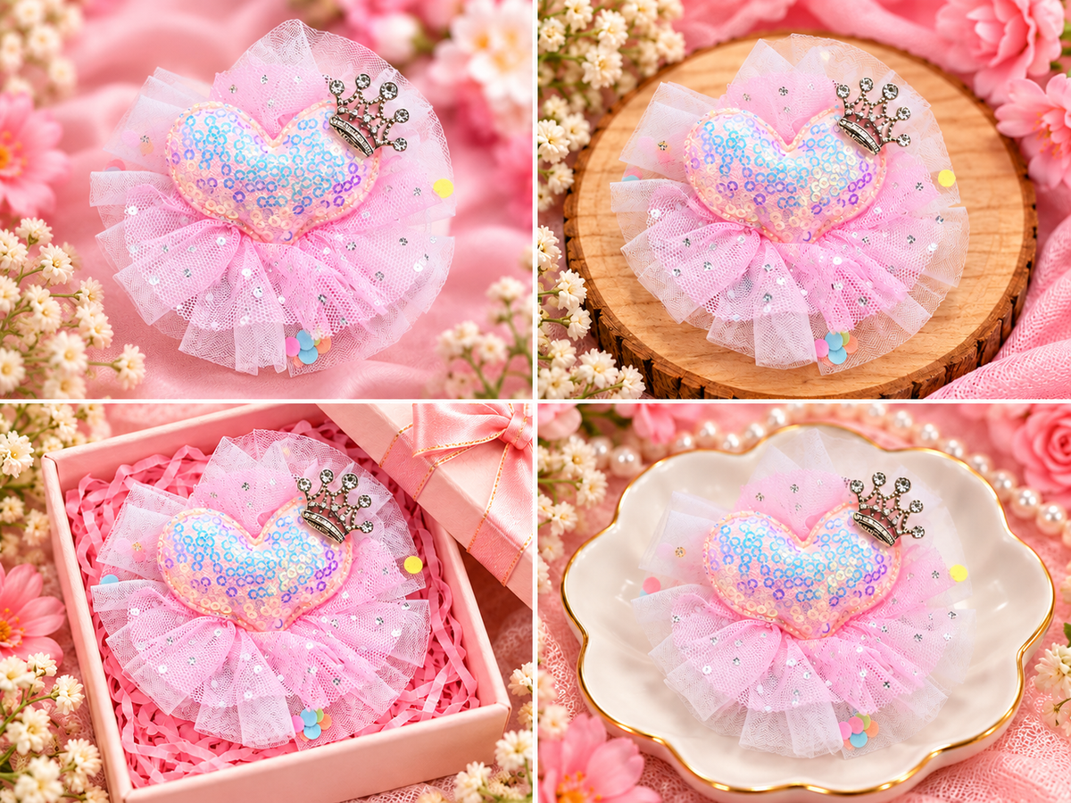 Pink Heart Crown Hair Pin