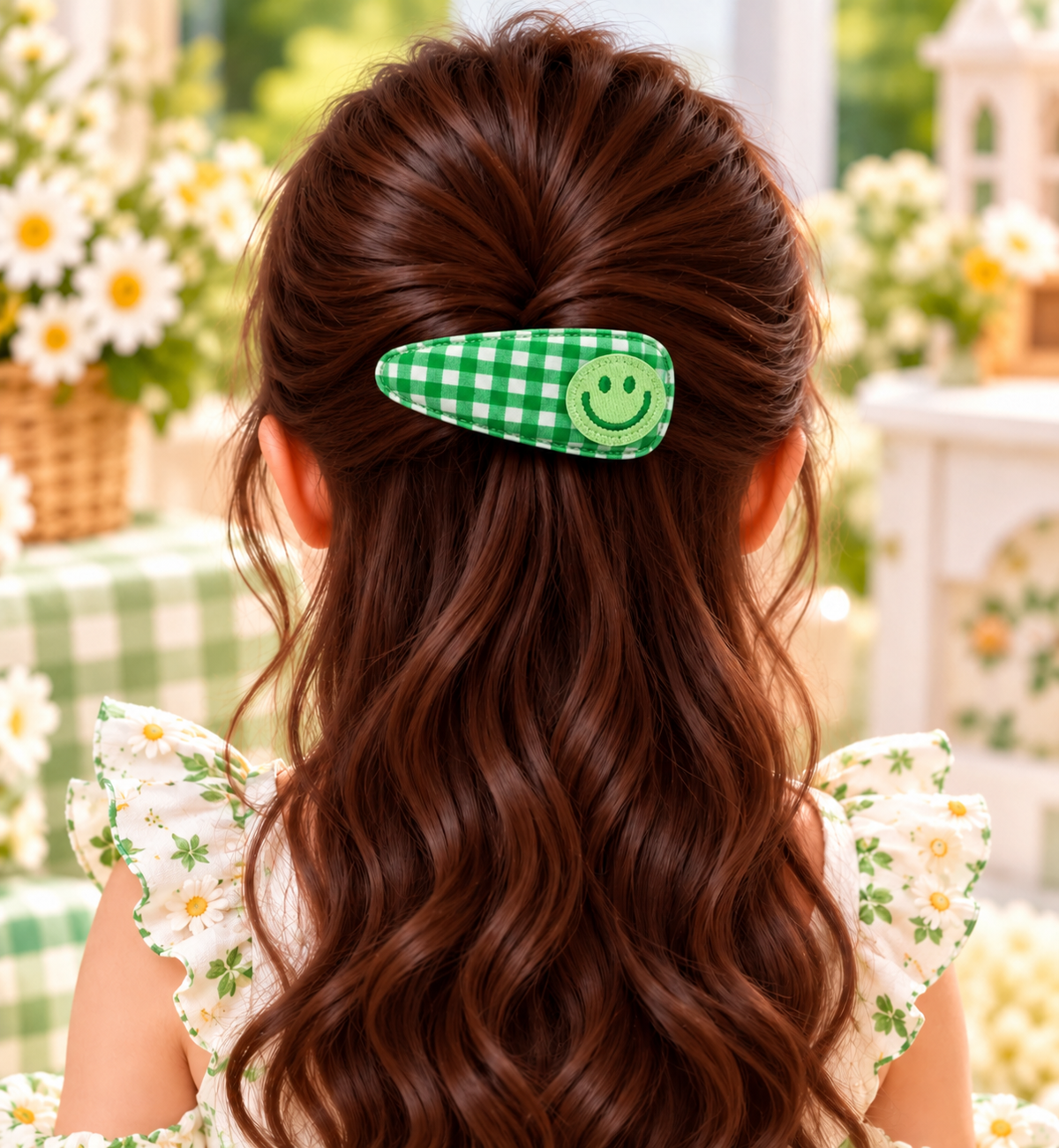 Green Checkered Bow Hair Pin Set