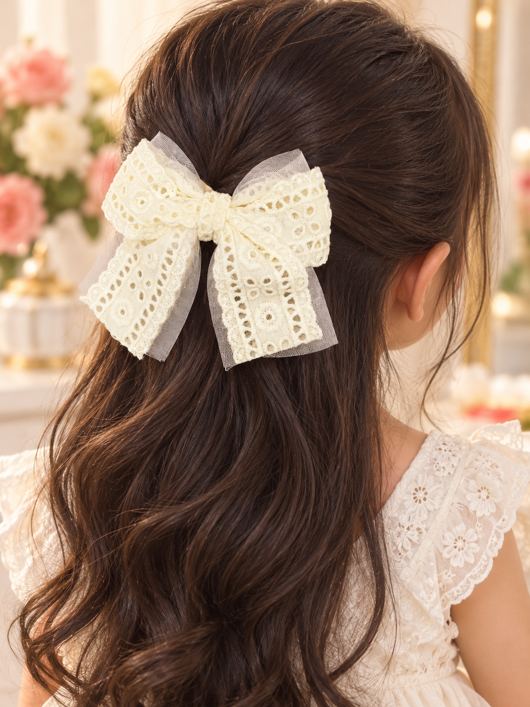 Ivory Lace Bow Hair Pin Set