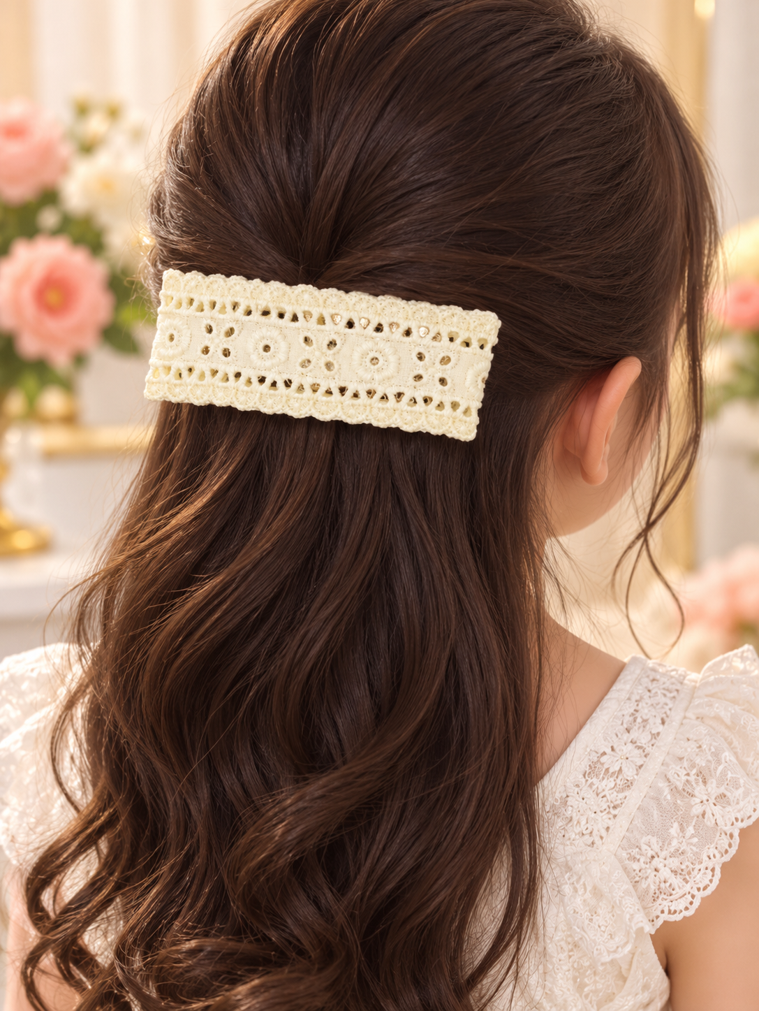 Ivory Lace Bow Hair Pin Set