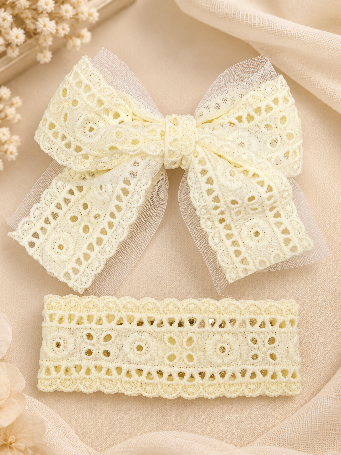 Ivory Lace Bow Hair Pin Set