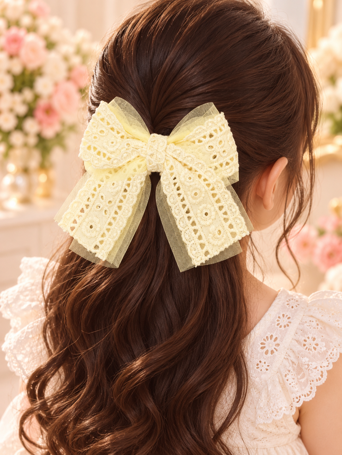 Yellow Lace Bow Hair Pin Set