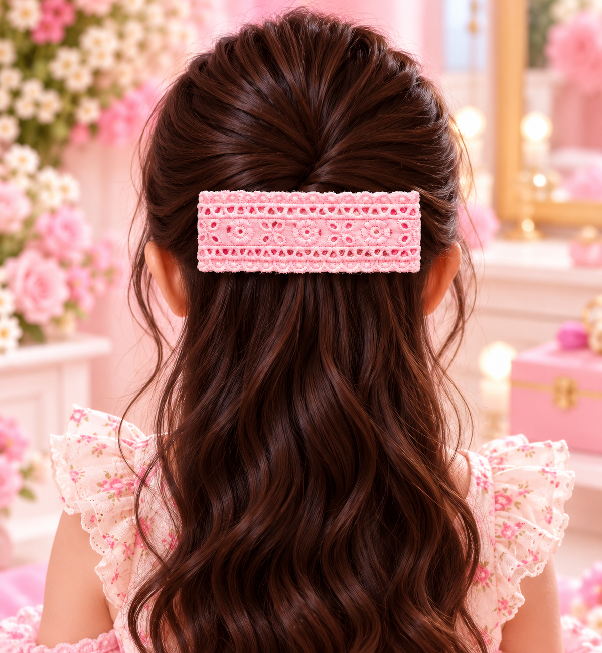Pink Floral Lace Bow Hair Pin Set