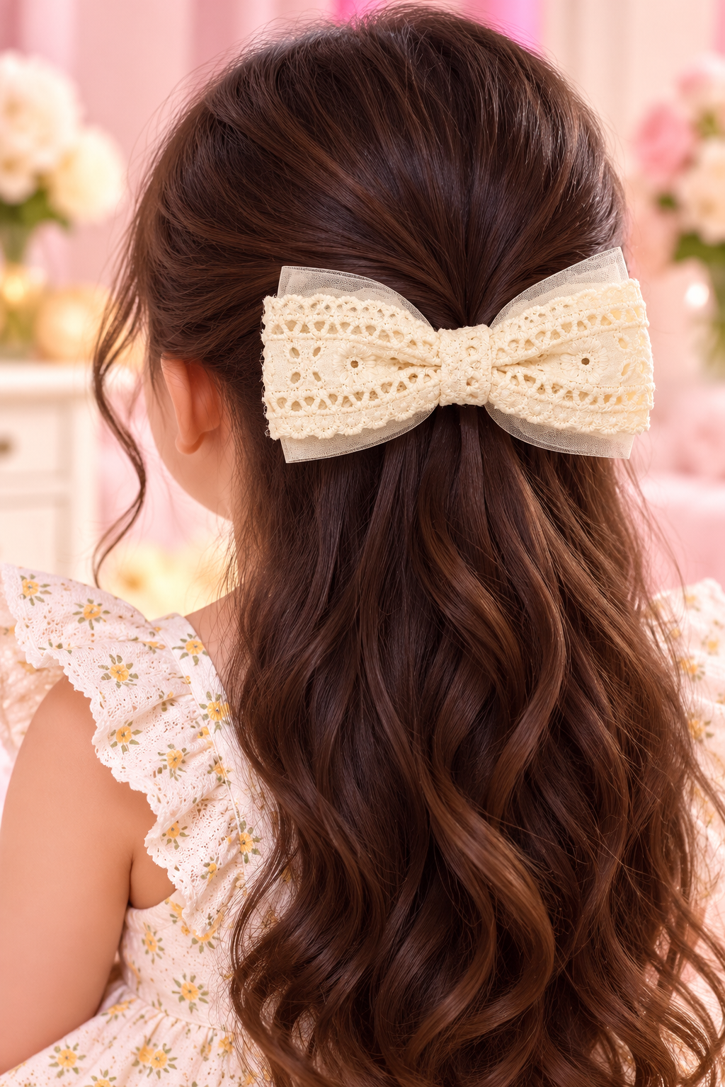 Cream Floral Lace Bow Hair Pin Set
