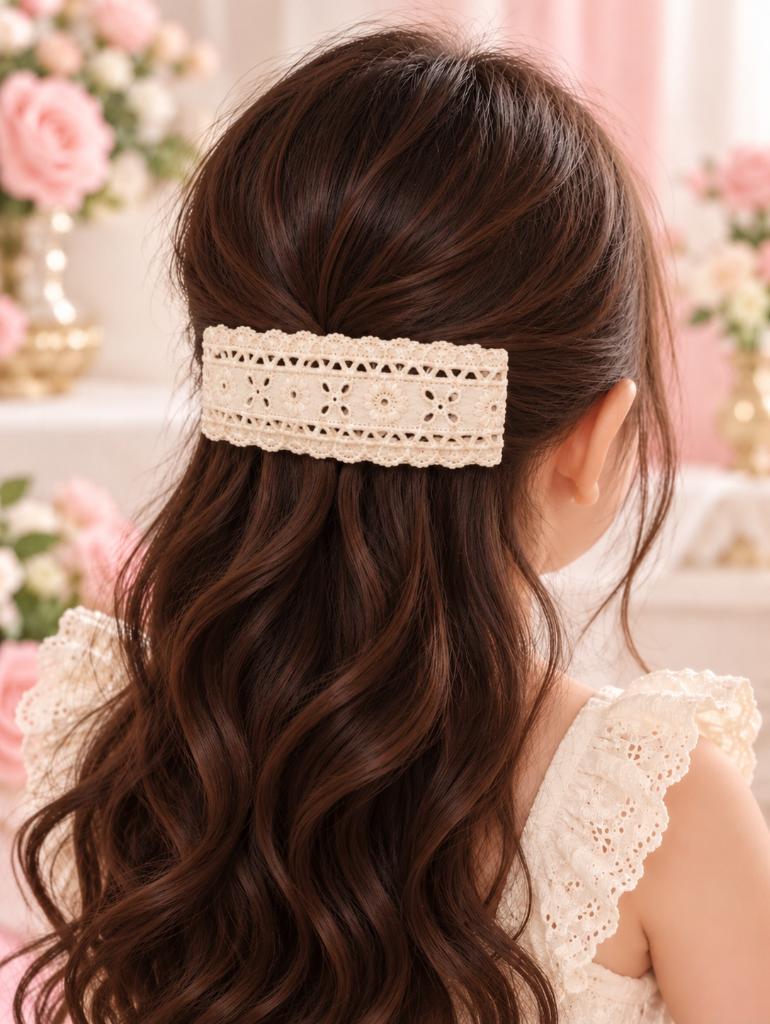 Cream Floral Lace Bow Hair Pin Set
