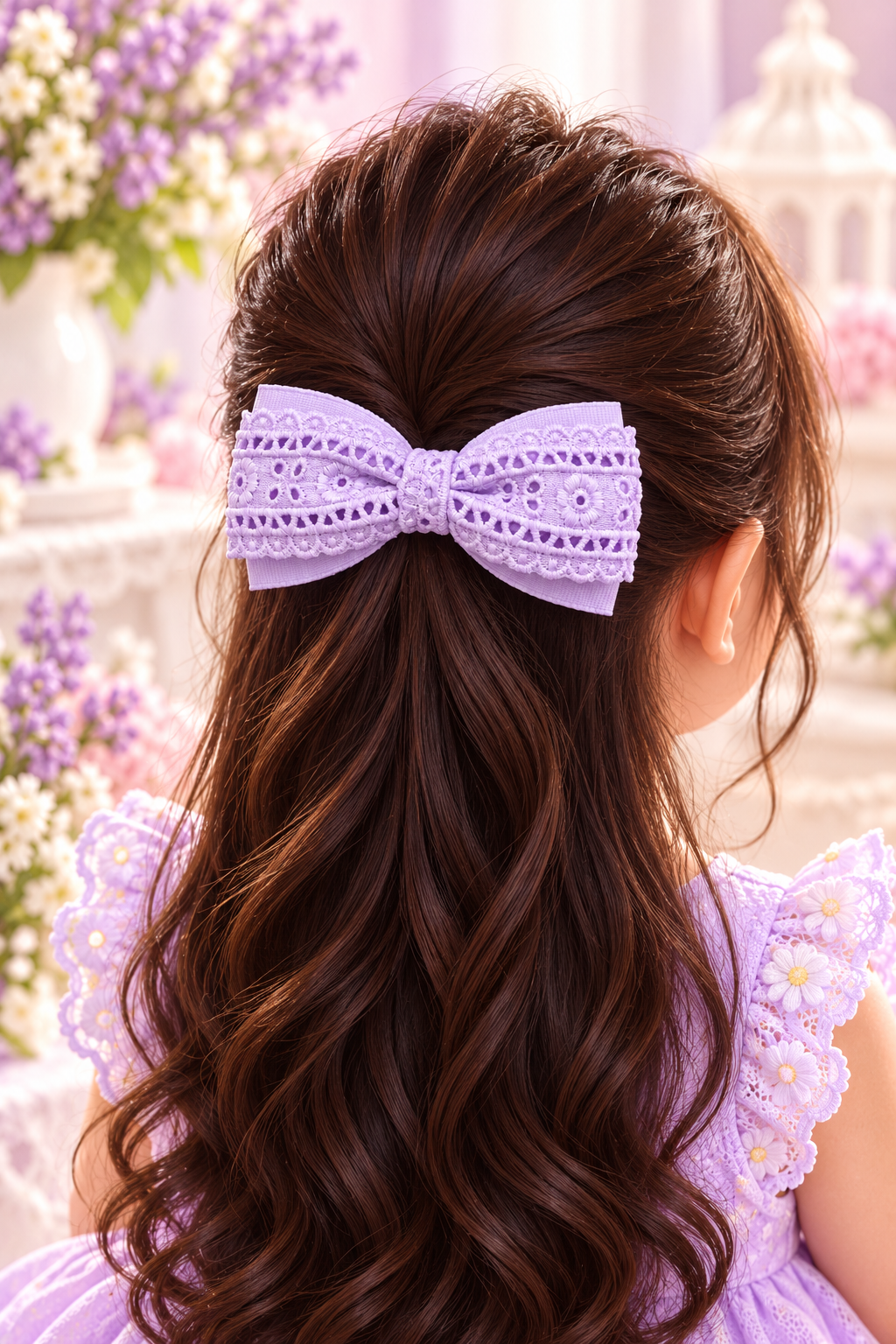 Purple Floral Lace Bow Hair Pin Set