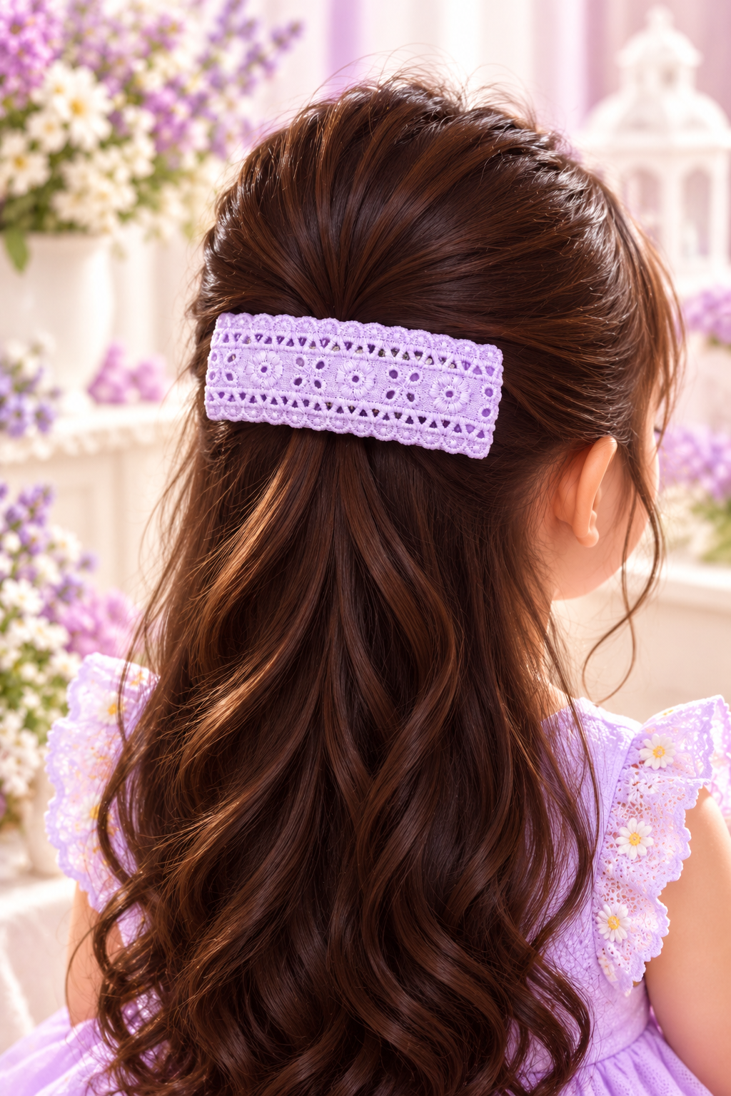 Purple Floral Lace Bow Hair Pin Set