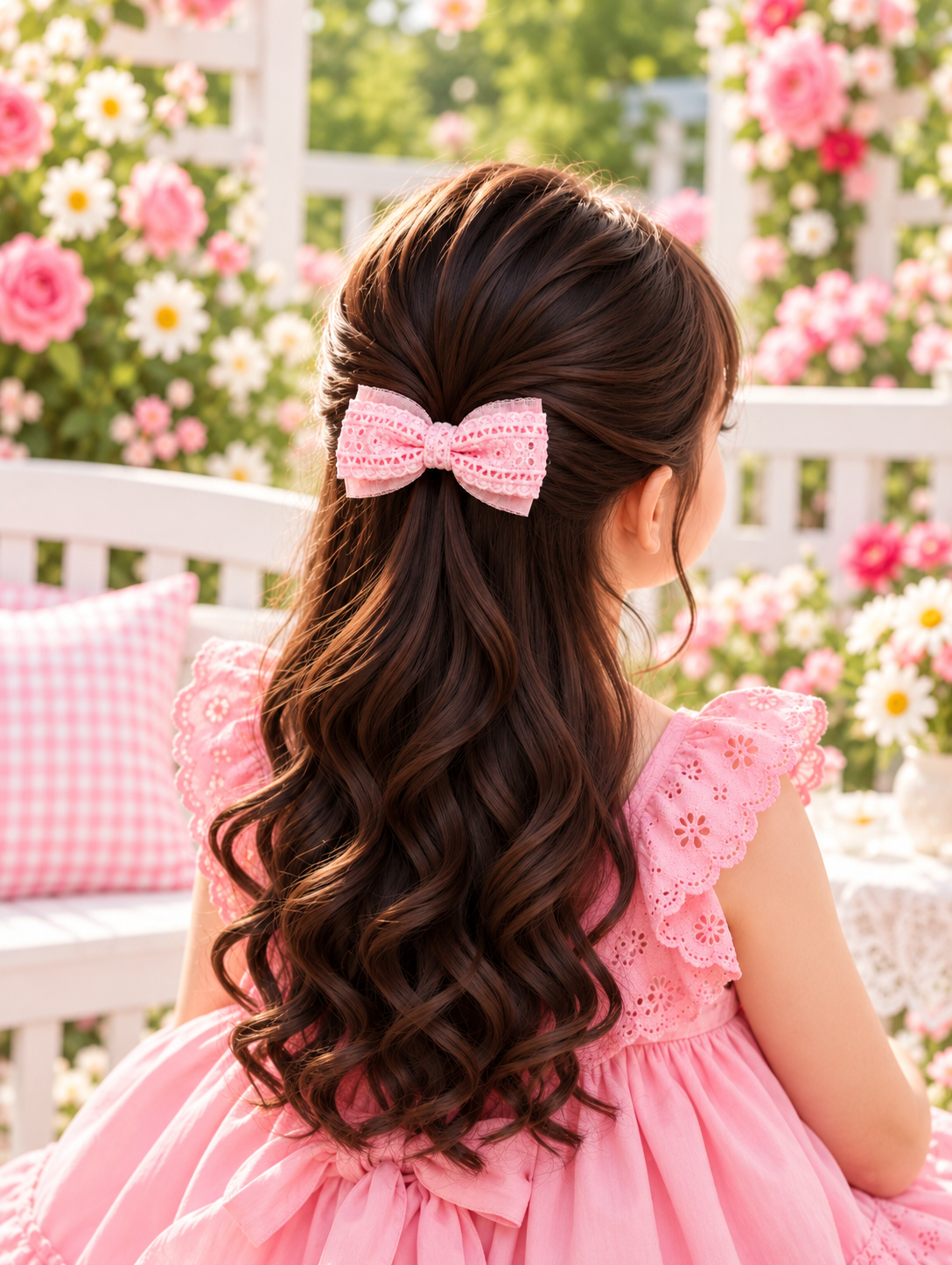 Pink Floral Lace Bow Hair Pin Set