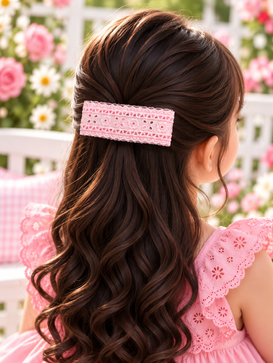 Pink Floral Lace Bow Hair Pin Set