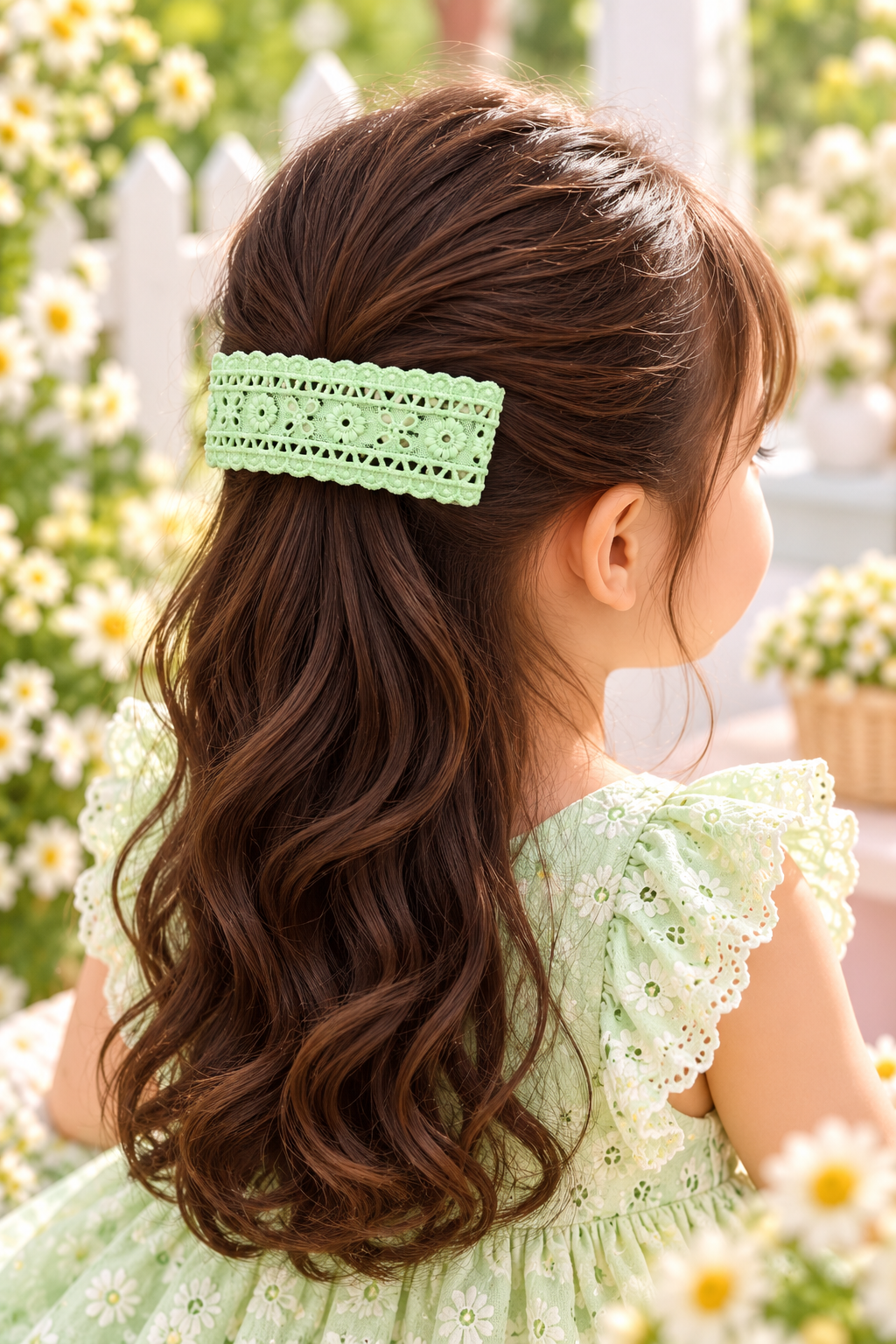 Mint Green Floral Lace Bow Hair Pin Set