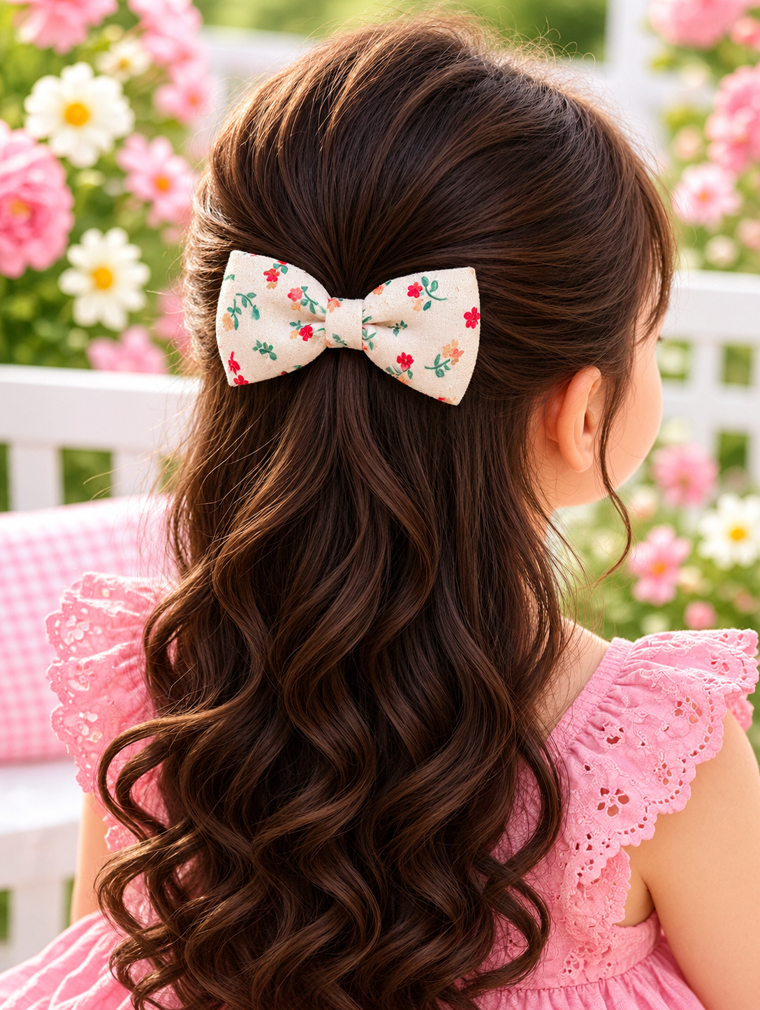 Red Floral Bow Hair Pin Set