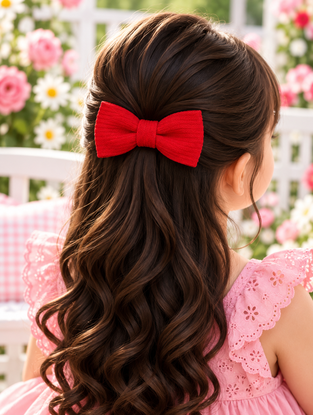 Red Floral Bow Hair Pin Set