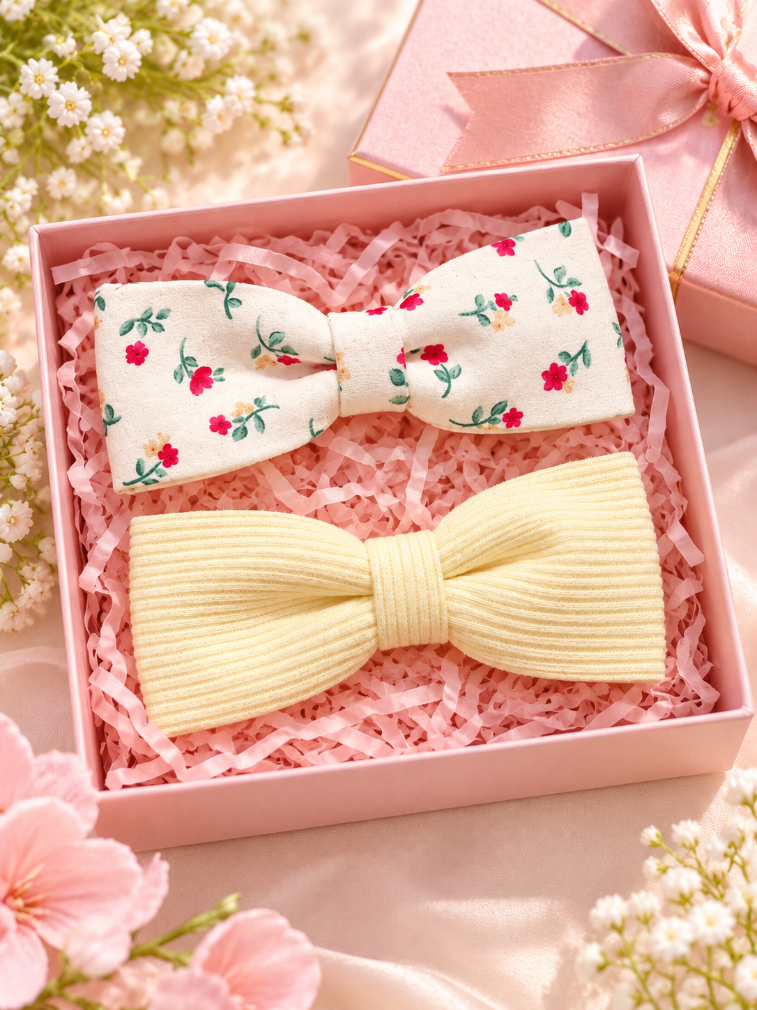Cream Floral Bow Hair Pin Set