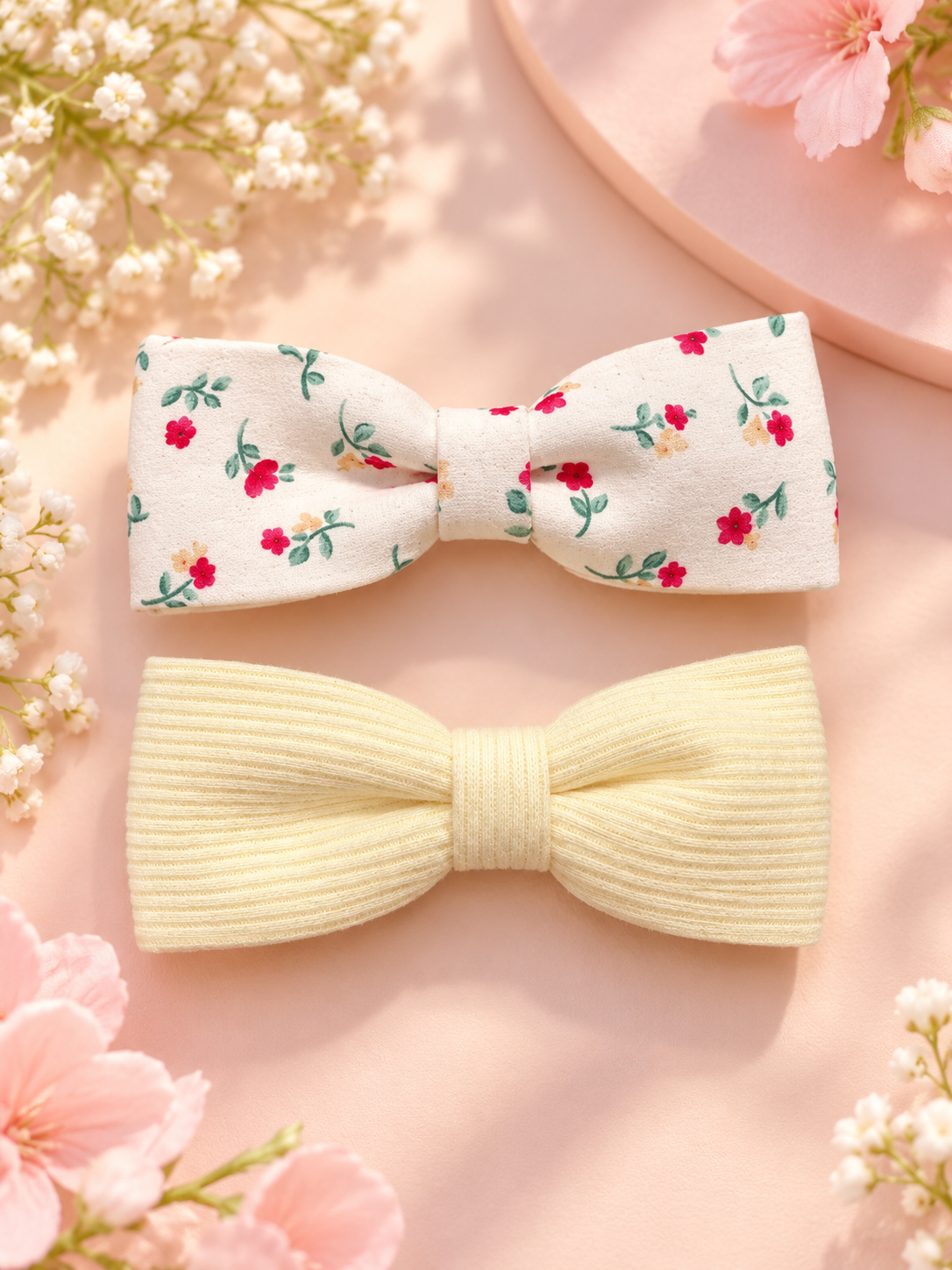 Cream Floral Bow Hair Pin Set