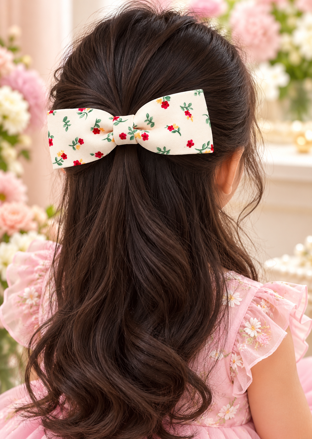 Floral Print and Lavender Bow Hair Clip Set