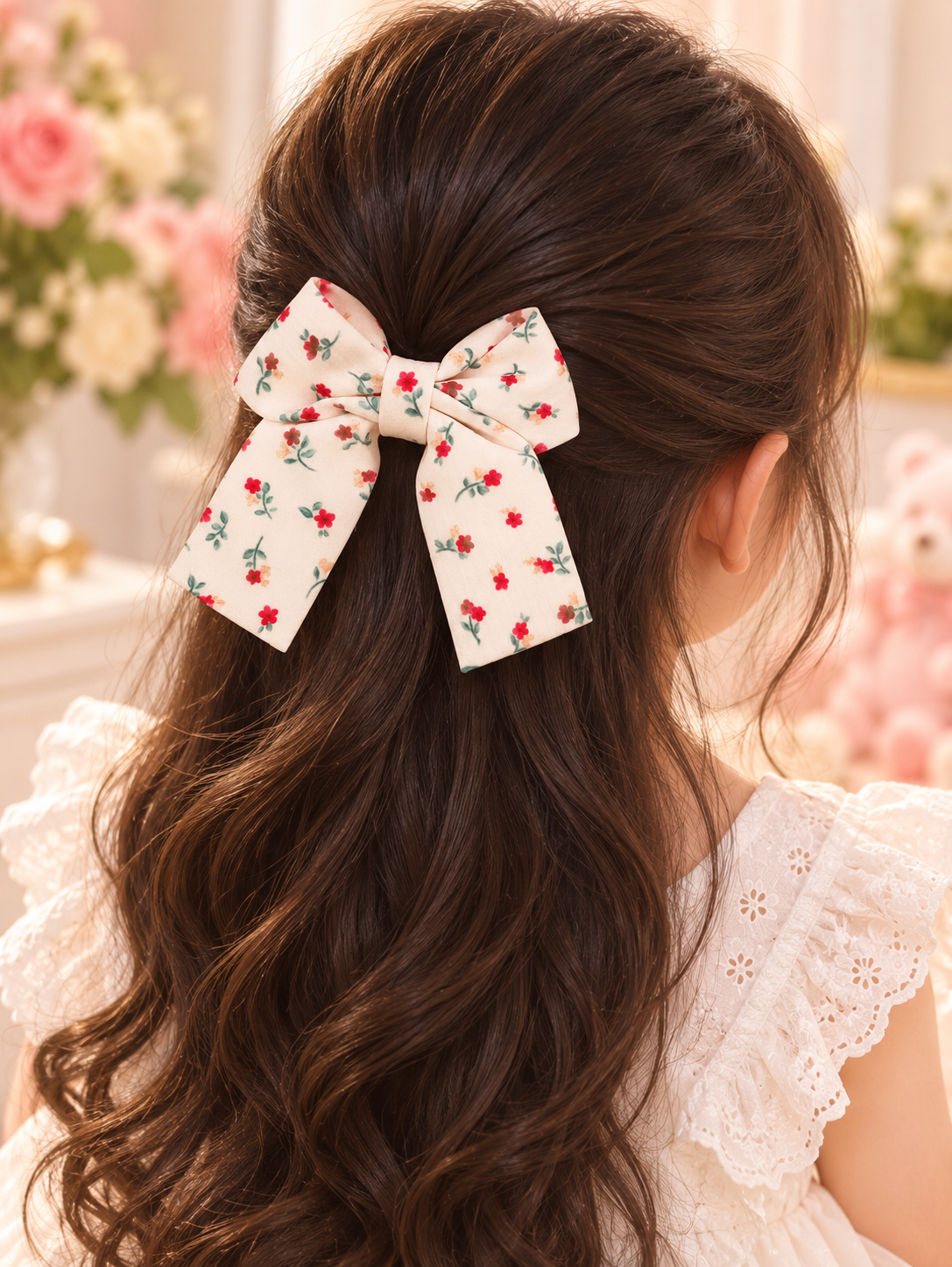 Cream Floral Bow Hair Pin Set