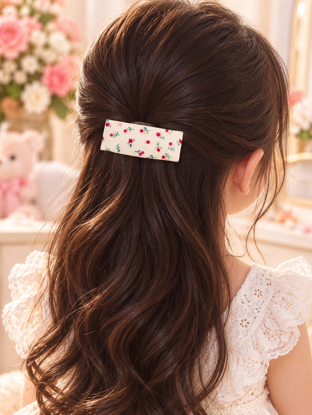 Cream Floral Bow Hair Pin Set