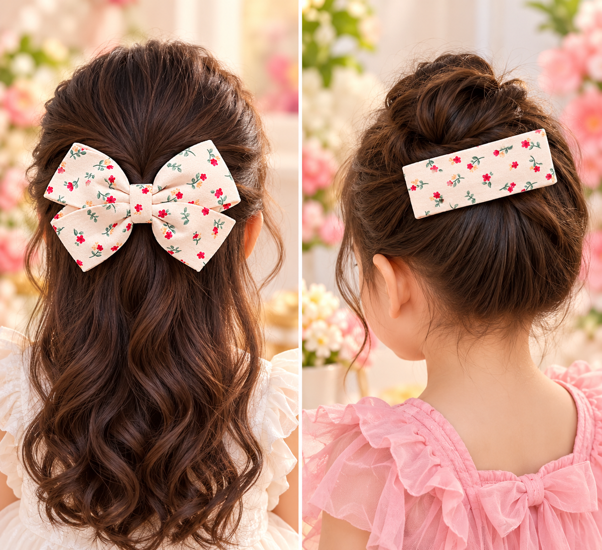 Cream Floral Bow Hair Pin Set
