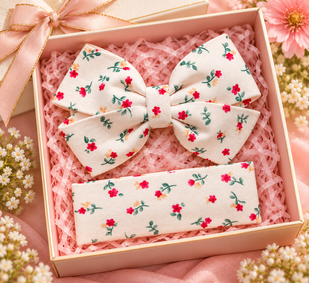 Cream Floral Bow Hair Pin Set